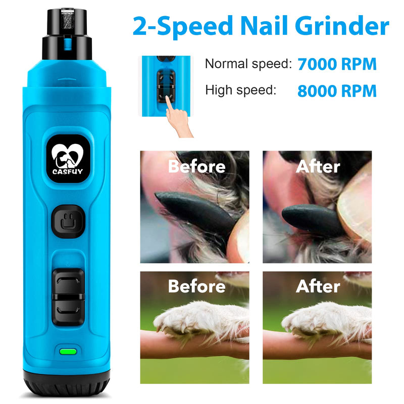 Casfuy Dog Nail Grinder with 2 LED Light - New Version 2-Speed Powerful Electric Pet Nail Trimmer Professional Quiet Painless Paws Grooming & Smoothing for Small Medium Large Dogs and Cats SkyBlue - PawsPlanet Australia
