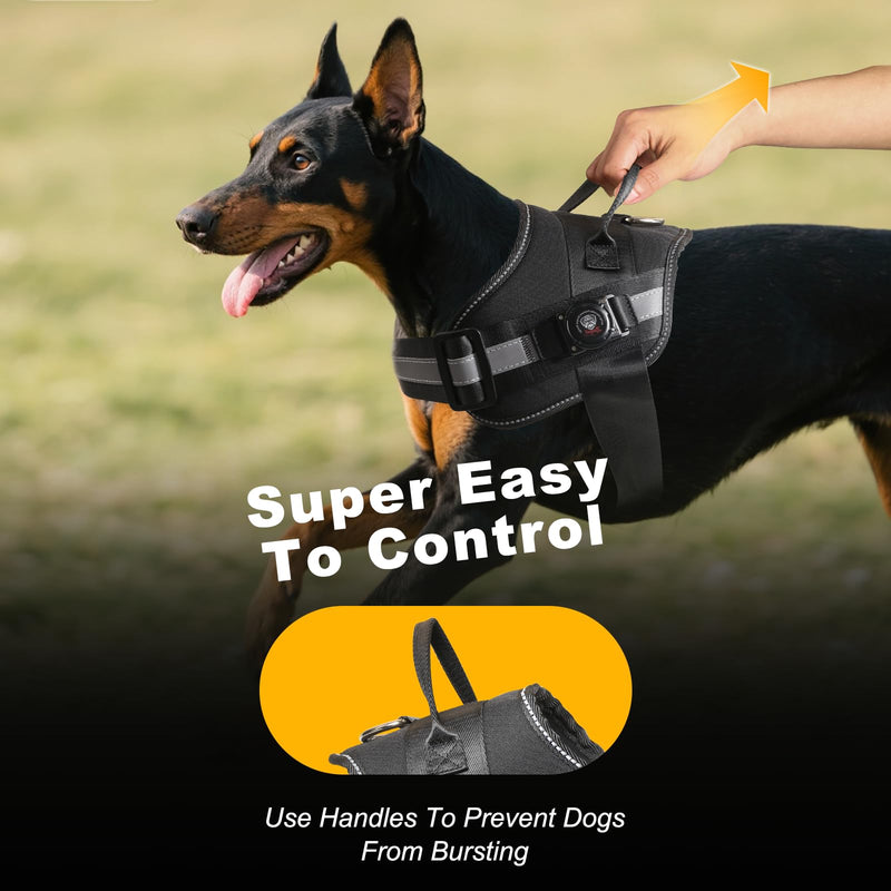 Waterproof AirTag Dog Harness, No-Pull Dog Harness with Airtag Holder, Reflective Adjustable Dog Vest Harness with Apple Air Tag Case, Material- Durable Harness for Small Medium Large Dogs (Black, L) - PawsPlanet Australia