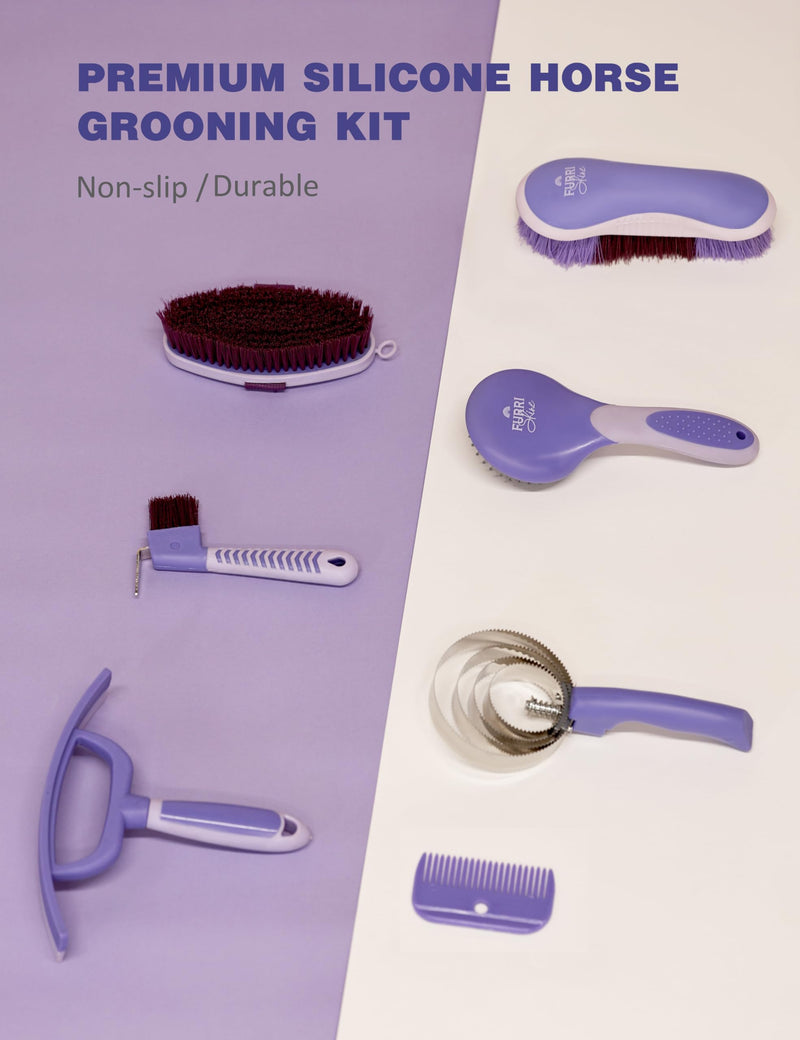 9PCS Horse Grooming Kit Curry Comb Sweat Scraper Horse Bathing Supplies Grooming Tools with Storage Bag Sugar Taro - PawsPlanet Australia