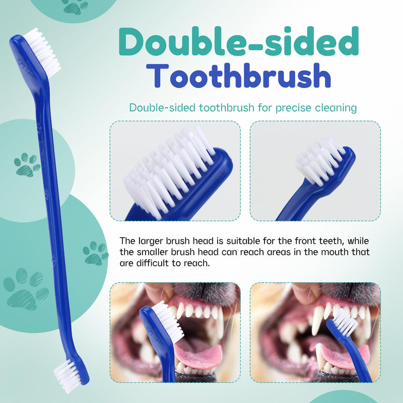 Dog Toothbrush Set, 8TL Dog Toothbrush with Triple Head & Finger Toothbrush, Multi-Angle Dental Cleaning Set for Small, Medium, and Large Dogs and Pets