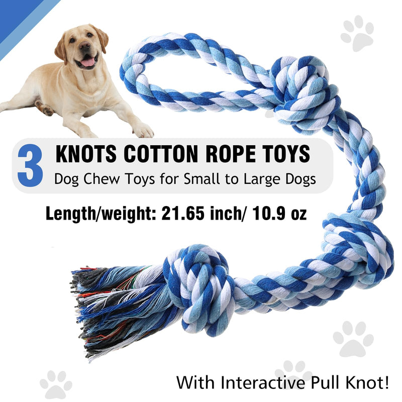 Dog Rope Toys Indestructible Dog Toys, Dog Chew Toys for Aggressive Chewers, Tough Puppy Teething Chew Toys for Boredom, Dental Cleaning Tug of War Dog Toy, Great for Small to Large Breed Blue - PawsPlanet Australia