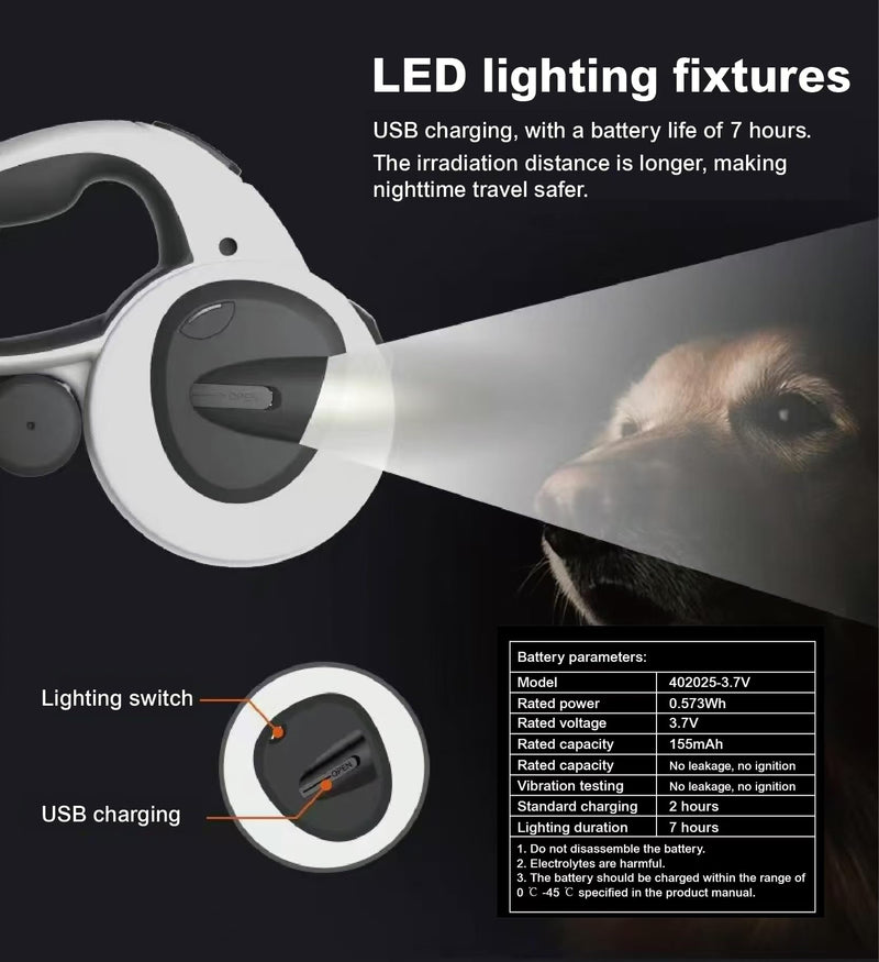 4-in-1 Retractable Dog Leash 16ft with LED Light, Poop Bag Dispenser & Bags – Heavy Duty, Tangle-Free Leash for Small to Large Dogs up to 110lbs, One-Button Brake & Anti-Slip Handle (L) - PawsPlanet Australia