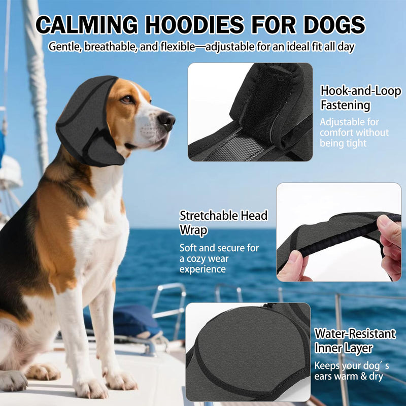 Dog Ear Defenders, Waterproof & Warm Dog Ear Protectors for Grooming, Bathing, Swimming, Adjustable Calming Noise-Reducing Dog Calming Hood (M) M(Head Circle:14"-19")