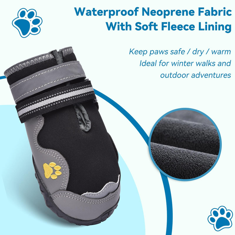 Hipaw Dog Booties for Winter,Snow Boots for Small Medium Large Dogs,Waterproof Dog Rain Shoes,Non-Slip Paw Protector for Outdoor Walking,Hiking,Indoor Hardwood Floors #2 (Insole Width 1.8") for 26~33lb Black (Waterproof)