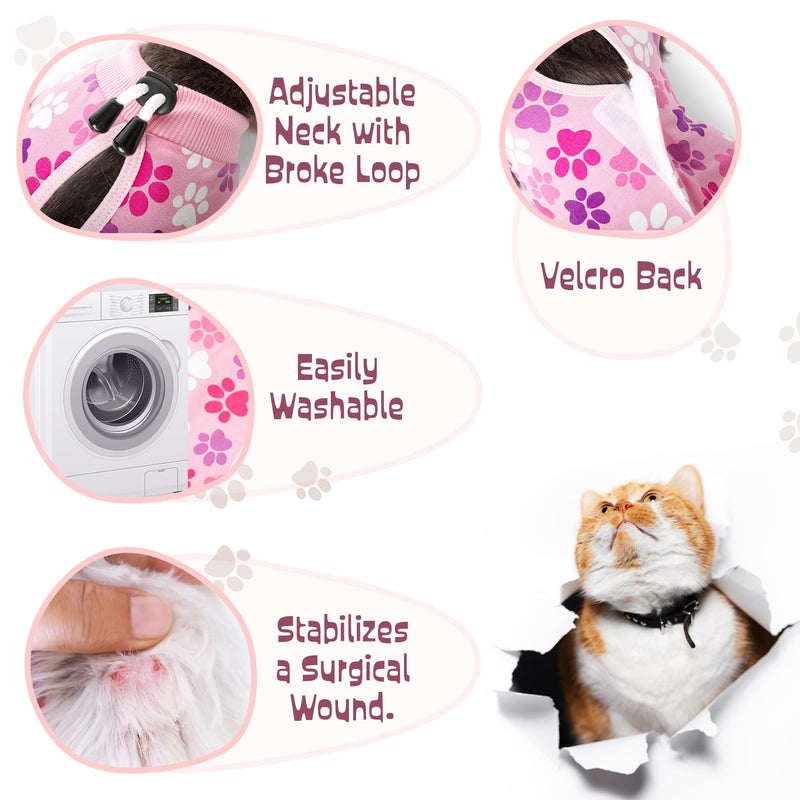 Cat Recovery Suit: Soft Pink Post-Surgery Suit for Cats with Paw Print Design - Elastic, Breathable & Washable Recovery Suit for Spay or Healing After Surgery - Great Alternative to The Cone of Shame Medium Pink Paw Print - PawsPlanet Australia