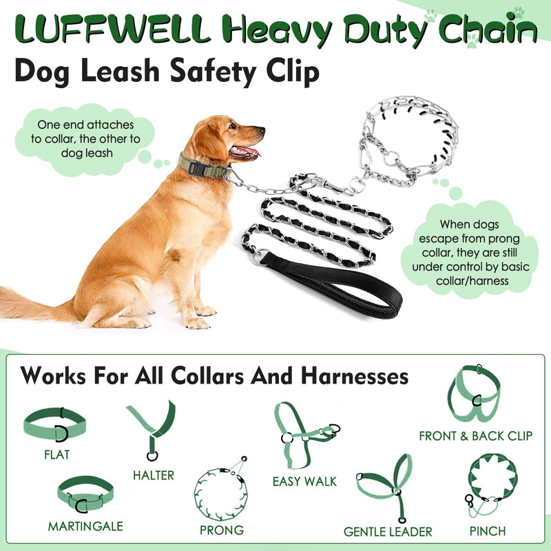 Dog Collar Backup Clip, Chew Proof Double Ended Backup Metal Safety Clasp Pet Dog Leash Connector, Heavy Duty Chain Safety Clip for Prong Collar, Dog Harness, Pinch Collar, Gentle Lead with Carabiner 8inch - PawsPlanet Australia