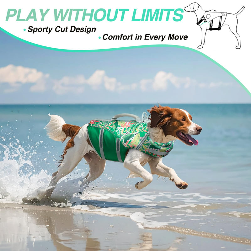 VIVAGLORY Sports Style Dog Life Vest, Dog Life Jacket for Swimming & Boating, Ripstop & Buoyancy for Puppy Doggy, Lifejacket with Handle, M, Floral M: 22-25 inch (Ribcage Girth) - PawsPlanet Australia