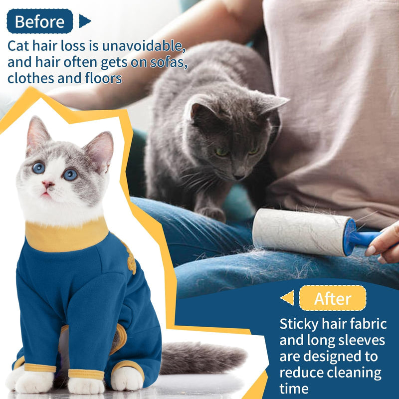 T'CHAQUE Sticky Hair Cat Onesie Pajamas, Soft Long Sleeve Cat Clothes, Anti-Shedding, Surgery Recovery Suit, Wound Protection & Preventing Licking, Kitten Sweaters for Male & Female-M