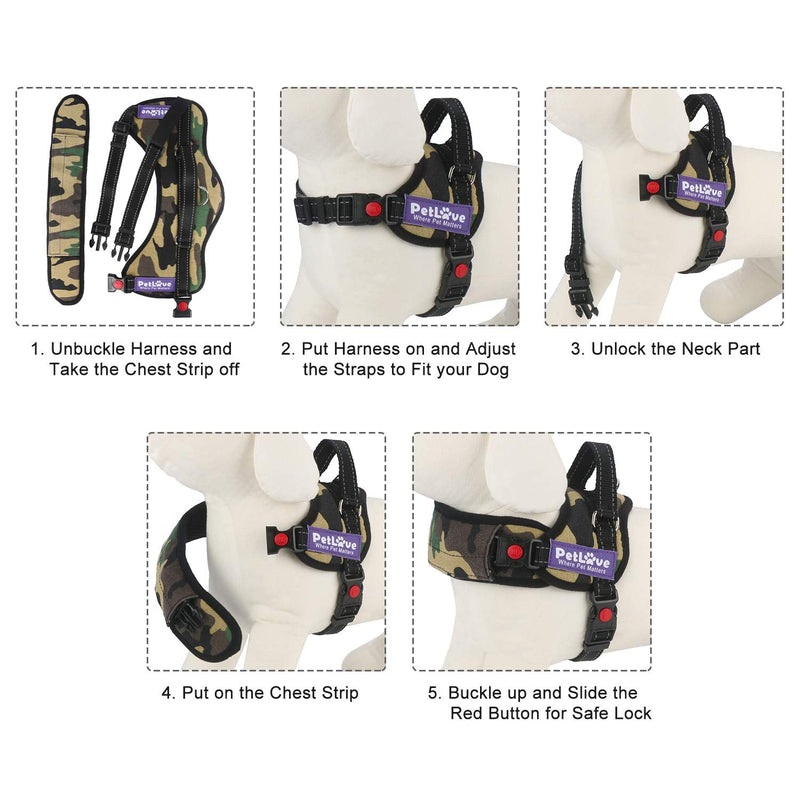 PetLove Dog Harness, Adjustable Soft Leash Padded No Pull Dog Harness for Small Medium Large Dogs, Camouflage XXXS - PawsPlanet Australia