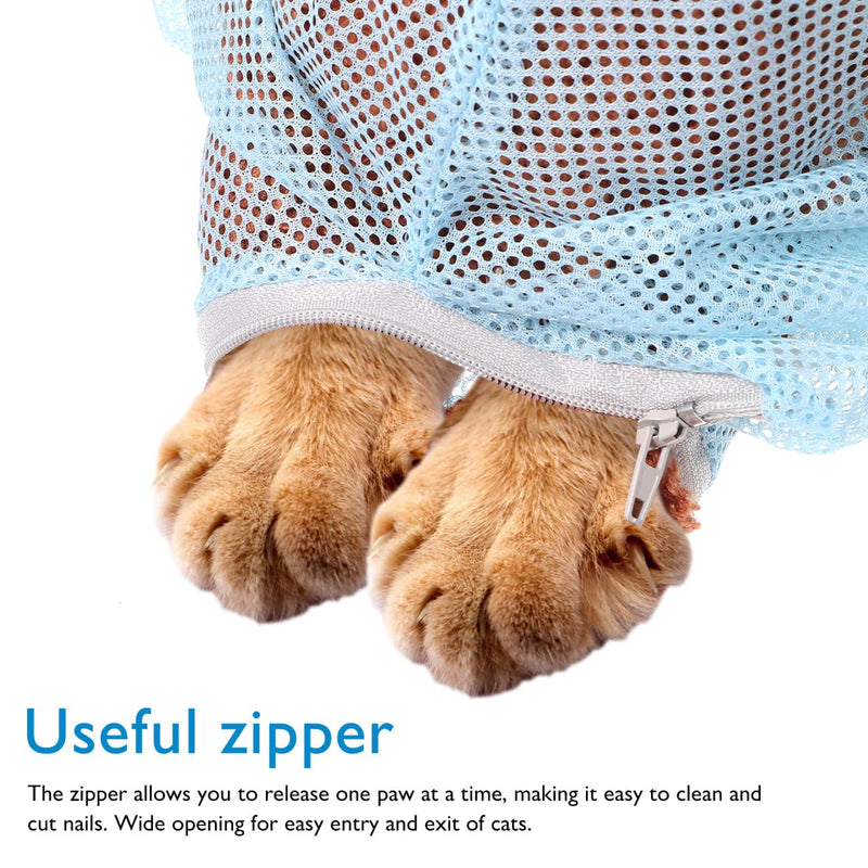 Cat Bathing Bag with Adjustable Zipper and Breathable Mesh for Grooming Nail Trimming and Ear Cleaning Includes Cat Muzzle 4.53X2.95X5.12 Inches - PawsPlanet Australia