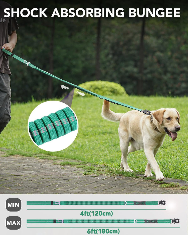 Joytale Tactical Dog Collar(17"-21") and Dog Leash Set, Shock Absorbing Bungee Dog Leash and Adjustable Strong Dog Collar with Handle for Large Dogs(Teal, L) - PawsPlanet Australia