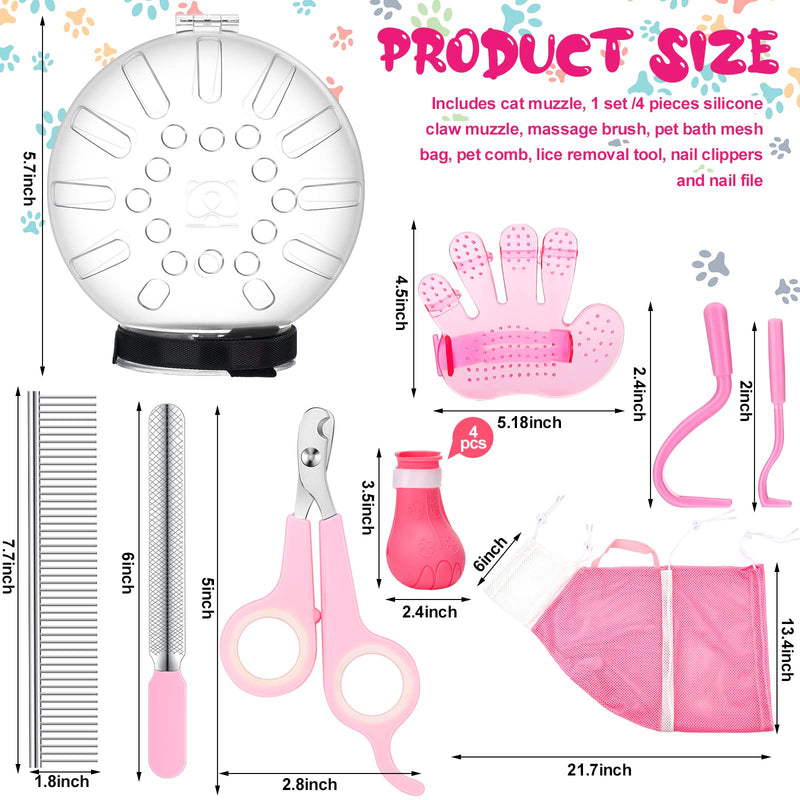 Therwen 8 Pcs Cat Bathing Bag Set Adjustable Pet Shower Net Bag Cat Helmet for Grooming Breathable Cat Muzzle Boots Paw Covers Nail Clipper Nail File Tick Tool Massage Brush Comb Pet Trimming Cleaning - PawsPlanet Australia
