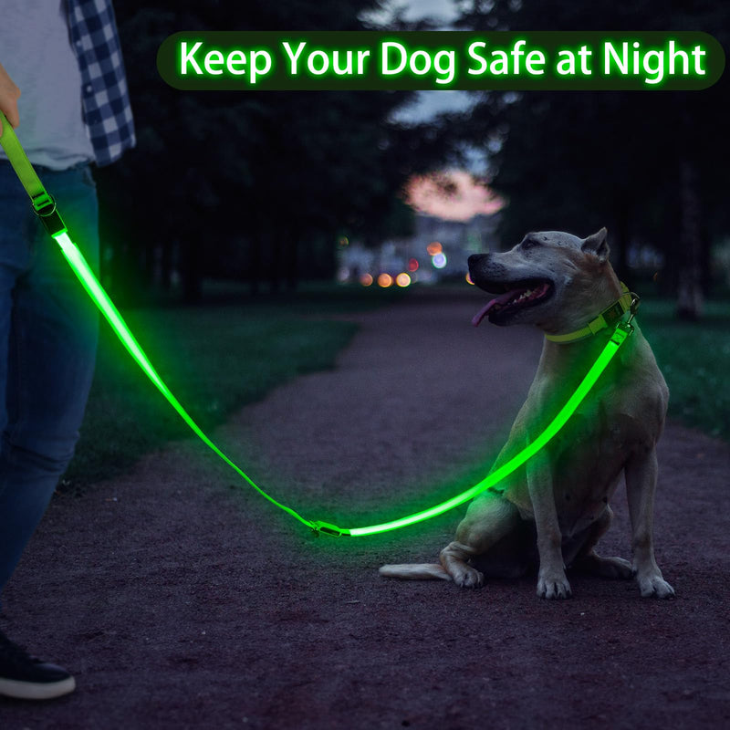 Light Up Dog Leash, 6 Ft LED Leashes Rechargeable, Nylon Reflective Lead with Padded Handle for Night Walking, Safety Glow Lights for Large Medium Small Dogs(Green, 6 Ft) Green - PawsPlanet Australia