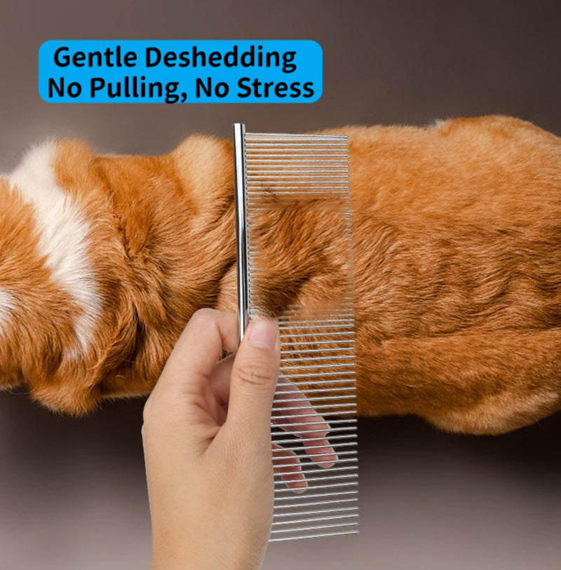 3-in-1 Pet Grooming Set: Soft Silicone Curry Bath Brush *1 & Stainless Steel Comb *1 for Dogs/Cats with Short/Long Matted Hair,Gentle Deshedding & Knot Removal,Dry & Wet Use Massage Glove*1 3PC IN 1