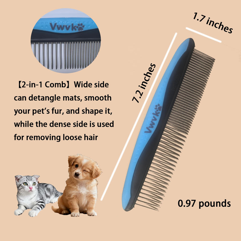 Pet Grooming Combo - Blue Deshedding Brush with Metal Comb, Professional Detangling & Dematting Tool for Long/Matted Fur on Cats and Dogs - PawsPlanet Australia