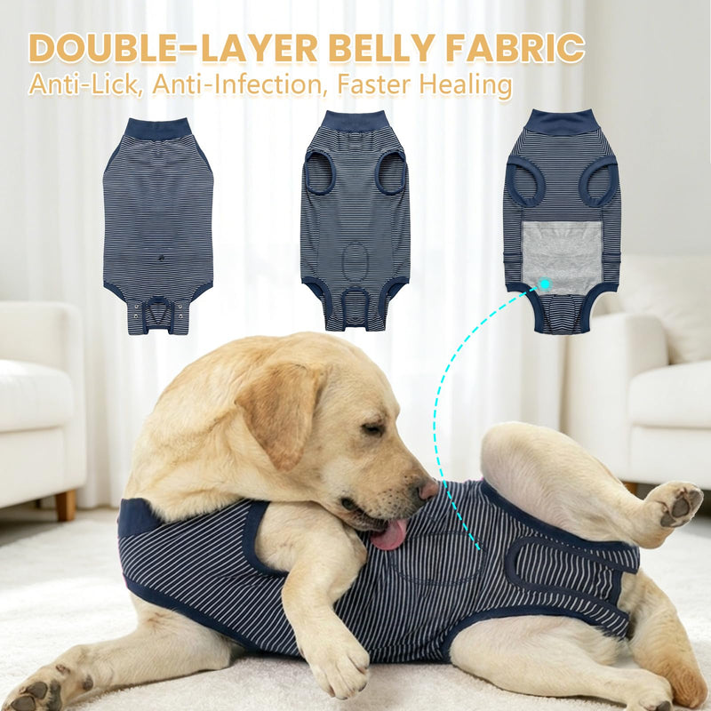 Dog Recovery Suit,Recovery Suit for After Surgery Male/Female Dogs,Cone E-Collar Alternative Pet Vest,Anti-Licking Navy blue stripe XXS