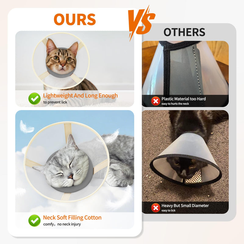 Cat Cone Collar Soft- Adjustable Comfortable Air Mesh Recovery Cone After Surgery to Stop Licking and Scratch, Alternative to Plastic Elizabethan Collar for Cat, Whiskers Freedom (Grey, XS) Grey