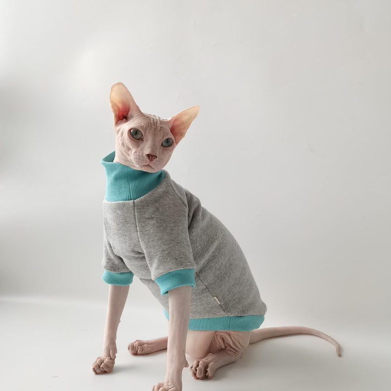 Sphynx Hairless Cat Clothes Coats for Cats Only Pet Cats 4 Legged Pajamas Apparel for Cats Onesies Pet Jumpsuit for Devon Rex, Cornish Rex and Peterbald Cats (Small, Grey&Blue) Small - PawsPlanet Australia