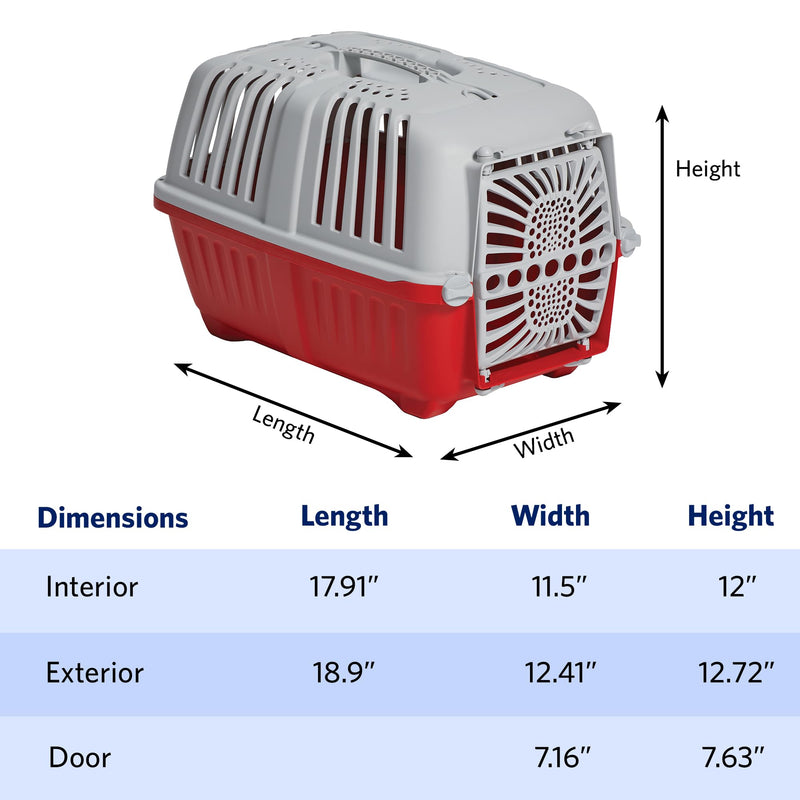 MidWest Homes for Pets Spree Travel Carrier – Hard-Sided Dog & Cat Carrier, Small Pet Travel Crate with Handle, Ventilated Design, Durable Plastic Door, Easy Assembly, 19-Inch, Red 19 Inch
