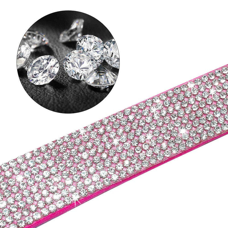 Haoyueer Cute Dazzling Sparkling Elegant Fancy Soft Suede Leather Bling Rhinestone Crystal Jeweled Pet Cat Dog Puppy Collar Dog Leash Combo Set S Pink - PawsPlanet Australia