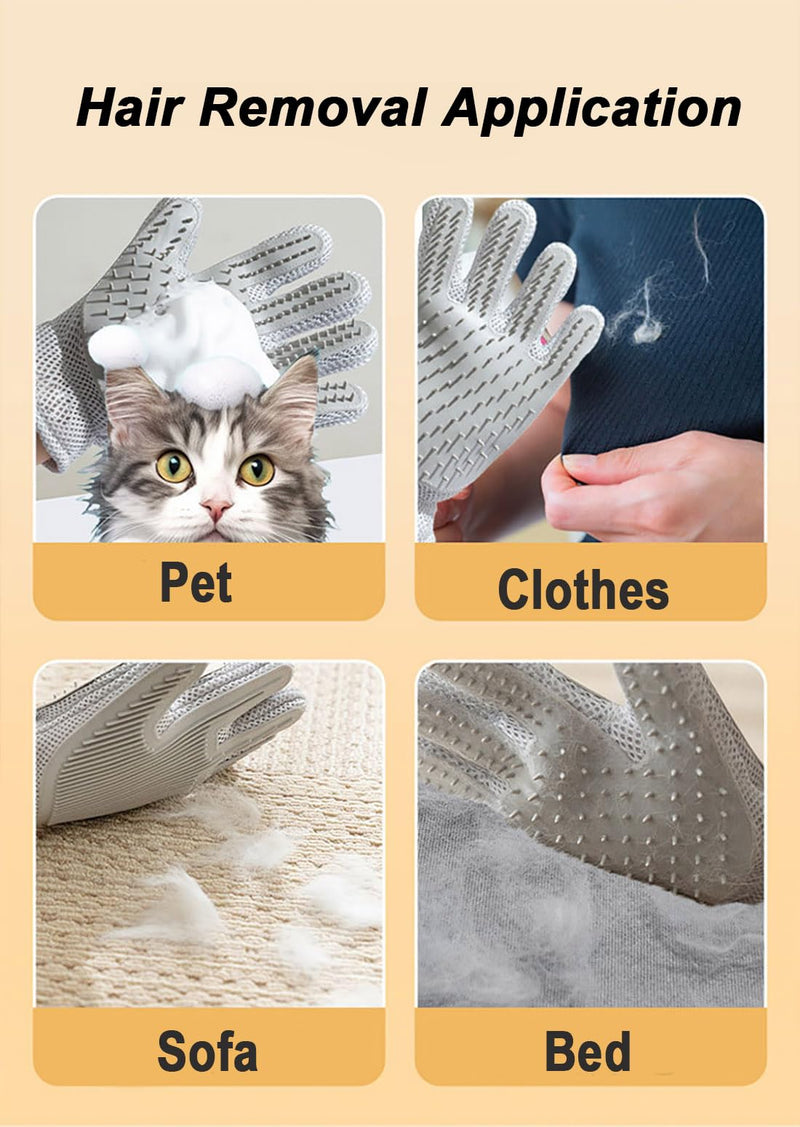 2 in 1 Pet Grooming Gloves for Dogs & Cats, Pet Fur Remover Glove, Grooming Brush for Shedding, Massage, Hair Remover Mitt, Fur Cleaner for Couch, Clothes,Carpet -1 Piece (Gray) Gray - PawsPlanet Australia