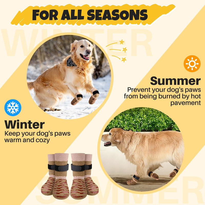 SlowTon Dog Socks with Double-Sided Grippers - 4PCS Dogs Grip Socks for Hot & Cold Pavement or Hard Floors, Non-Slip Paw Traction Protectors for Senior Small Medium Large Dogs(Brown, M) - PawsPlanet Australia