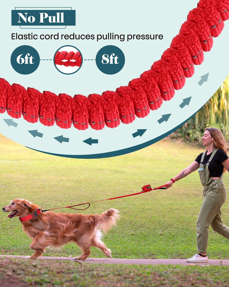 Thick Wide Dog Collar and 6-8 FT Leash Set for Large Dogs, Heavy Duty Full Metal Buckles and Soft Padded Dog Collar Leash Set, with A Poop Bag Holder for Leashes Set-Red L: Width 1.7", Length 16.5"-20" - PawsPlanet Australia