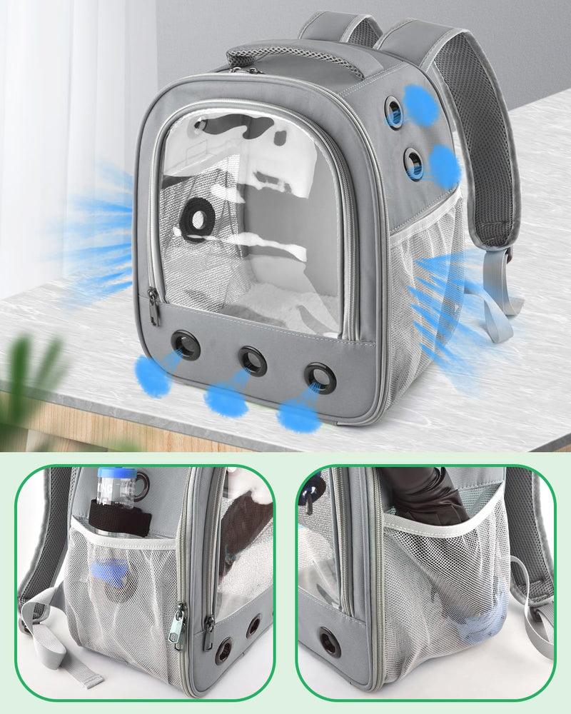 Guinea Pig Carrier Backpack, Portable Small Pet Travel Carriers with Water Bottle Holder & Detachable Pad, Outgoing Carring Bag for Bearded Dragon Bunny Sugar Chinchilla Gerbil Hamster Bird Light Gray - PawsPlanet Australia