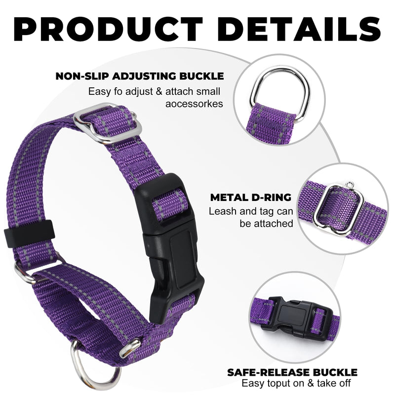 Martingale Collar for Dogs,Reflective Martingale Dog Collars with Quick Release Buckle,Adjustable Nylon No Pull Dog Collar for Walking Training(Purple, Medium) Purple - PawsPlanet Australia