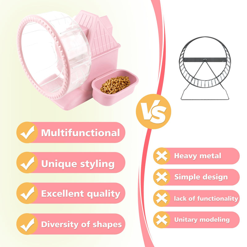 4 in 1 Silent Large Hamster Wheel Multifunctional Hamster Running Wheel Quite Running Spinner Wheel Accessories with Food Bowl Water Bottle for Hamsters Dwarf Gerbil (Pink) Pink - PawsPlanet Australia