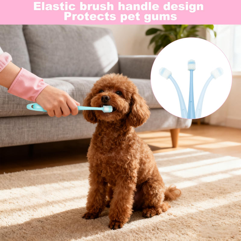 Cat Dental Care Toothbrush Set - 3 Pieces Cat Toothbrush + 2 Pieces 360 Degree Toothbrush, Soft Silicone Toothbrush, Reusable for Small Pets Dogs and Cats in Pink, Blue, Green