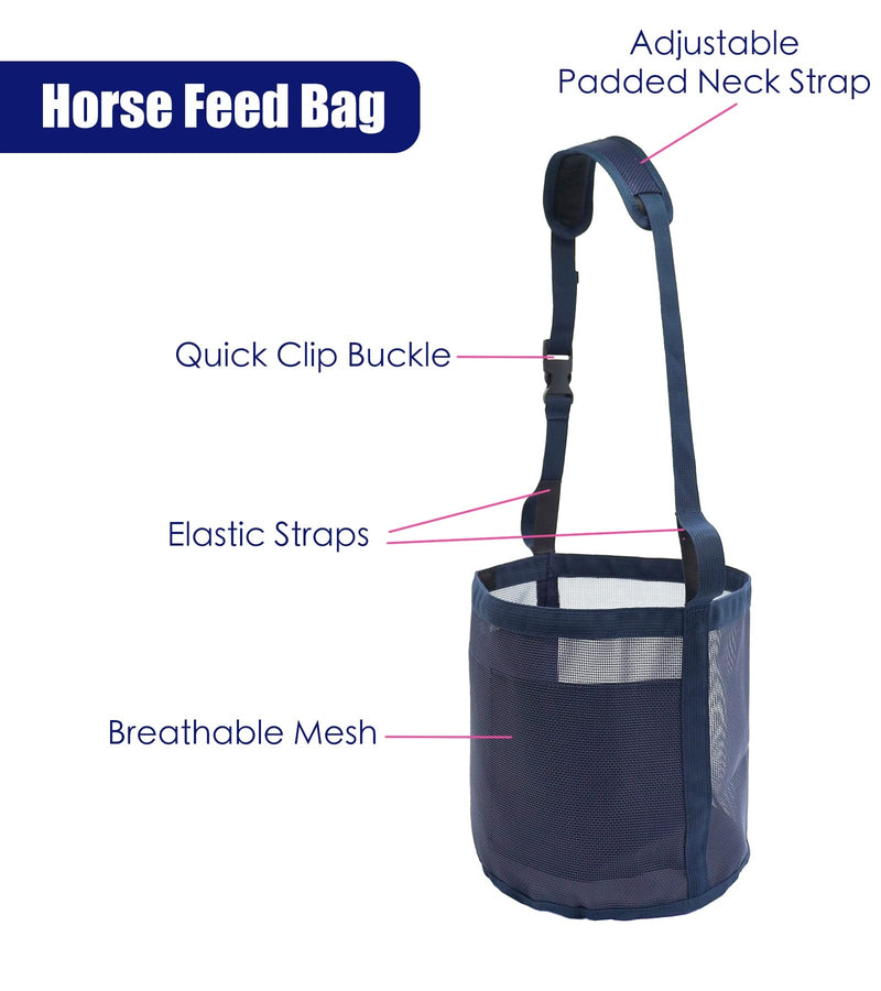Horse Feed Bag for Grain - Heavy Duty Mesh Horse Feeder with Adjustable Strap,Comfort Neck Pad,Nose Pad Horse Muzzle (Medium,1Blue+1Pink) 1Blue+1Pink - PawsPlanet Australia