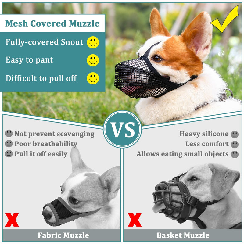 Mayerzon Dog Muzzle, Soft Mesh Covered Muzzles for Small Medium Large Dogs, Poisoned Bait Protection Muzzle with Adjustable Straps, Prevent Biting Chewing and Licking M: Snout:9¾"-10¾" Black - PawsPlanet Australia