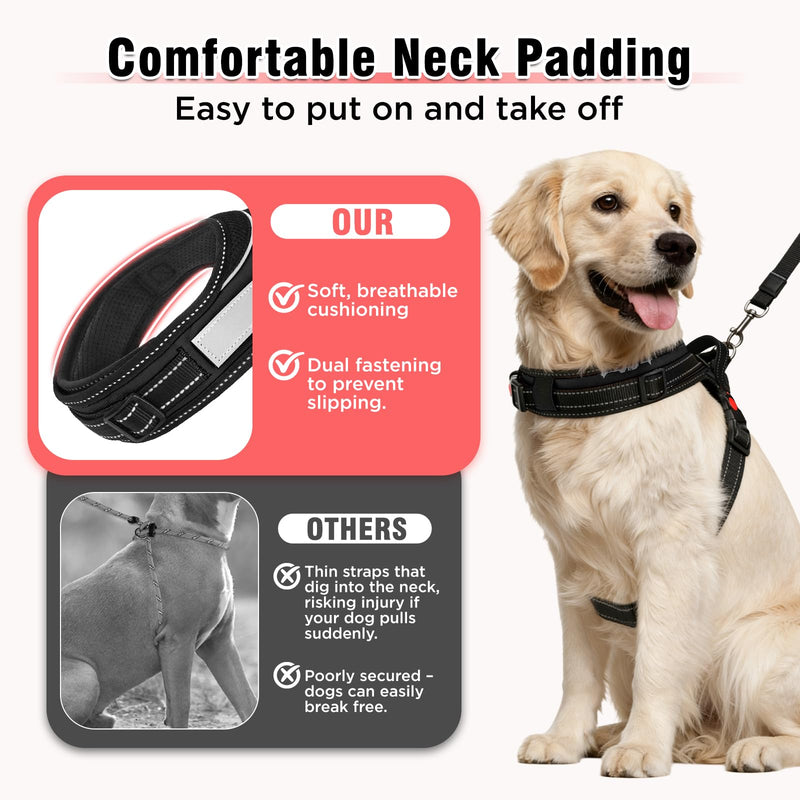 Soft No Pull Dog Harness - Black, Reflective Strips, Customizable Velcro Patches, Adjustable Breathable Vest with Soft Neck Pad & Locking Buckle for Small Medium Large Dogs-XL XL - PawsPlanet Australia