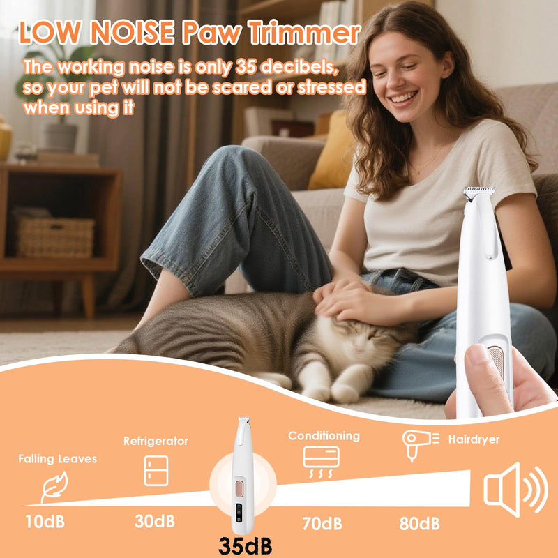 Ntrjtrss Electric Paw Trimmer for Dogs Cats, Upgraded Quiet Rechargeable Clipper with LED Light, 2 Wide Blades, Waterproof Grooming Clippers for Paws, Ears, Face, Rump and Eyes - PawsPlanet Australia