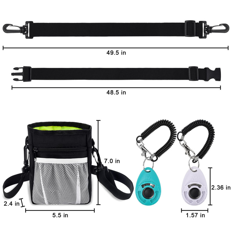 Dog Clicker Training Kit, Dog Training Treat Pouch and Dog Clickers, Dog Treat Bag with Clicker Training for Dogs, Pet Treat Bag with Waist Belt Shoulder Strap Poop Bag Dispenser - Black /w 2 Clickers 7.0x5.5x2.4 in Black Clicker Set