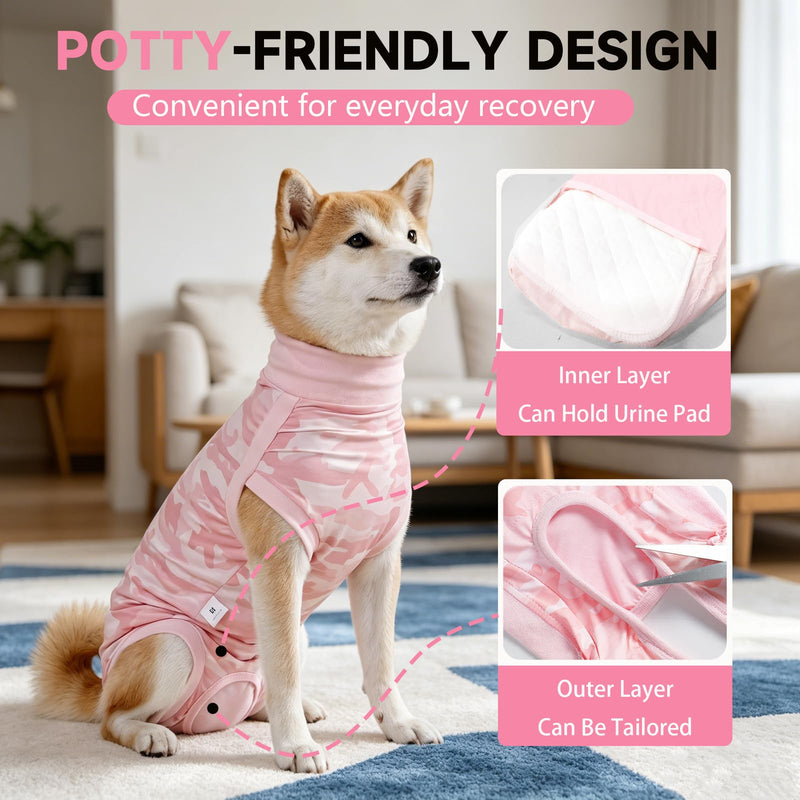 Dog Recovery Suit for Female Dogs,Soft Onesie for Dogs After Surgery,Breathable Anti Licking Surgical Recovery Shirt for Spay Neuter,Cone & E-Collar Alternative(Pink Camo,S) Pink Camo S