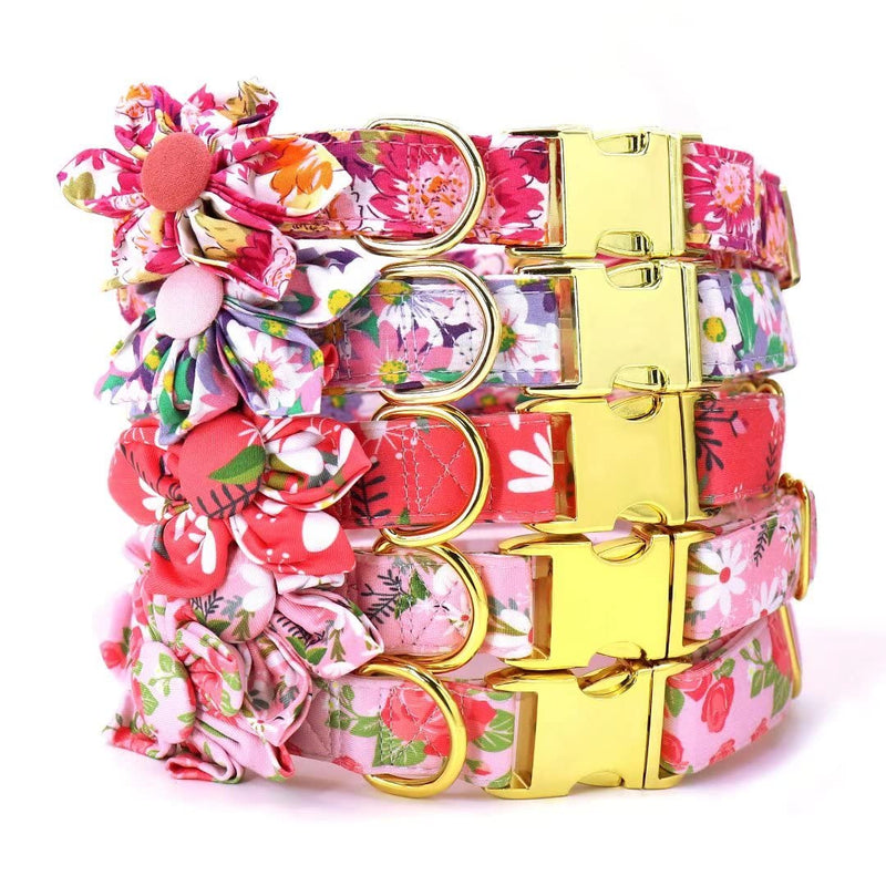 Beirui Cute Girl Dog Collars for Small Medium Large Dogs, Multiple Floral Patterns Female Pet Dog Collars with Flower for Wedding Holiday S Green-2 - PawsPlanet Australia