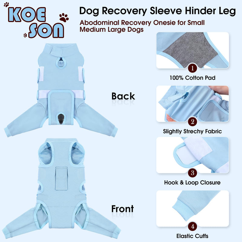 KOESON Adjustable Dog Recovery Suit for Hind Legs, Soft Dog Surgery Recovery Suit with Long Back Sleeves, Rear Leg Sleeve to Stop Licking for Medium Dogs, Pet Surgery Shirt Female Male, M Blue