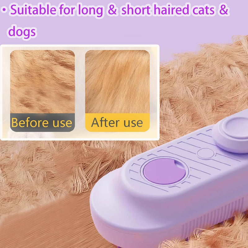 3 in 1 Cat Steam Brush for Shedding & Grooming with Foldable Handle Pet Spray Hair Removal Comb Spritz Defur Comb for Cats Water Brush for Long & Short Haired Pets NEW Purple - PawsPlanet Australia