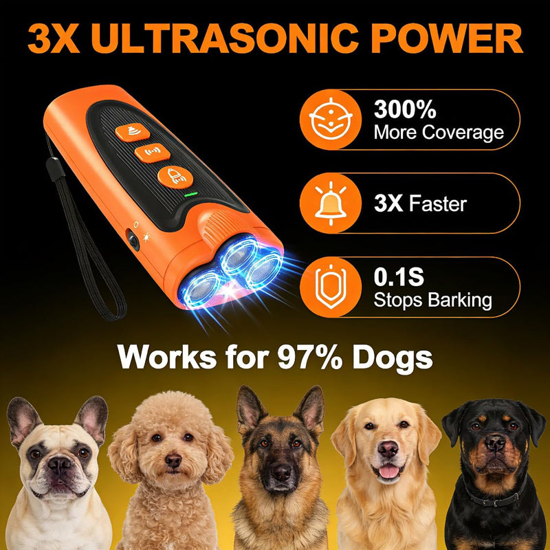 3X Ultrasonic Dog Bark Deterrent, 6 Training Modes, 23FT Range, 30-Day Battery, Rechargeable & Humane Anti-Barking Device for Indoor & Outdoor