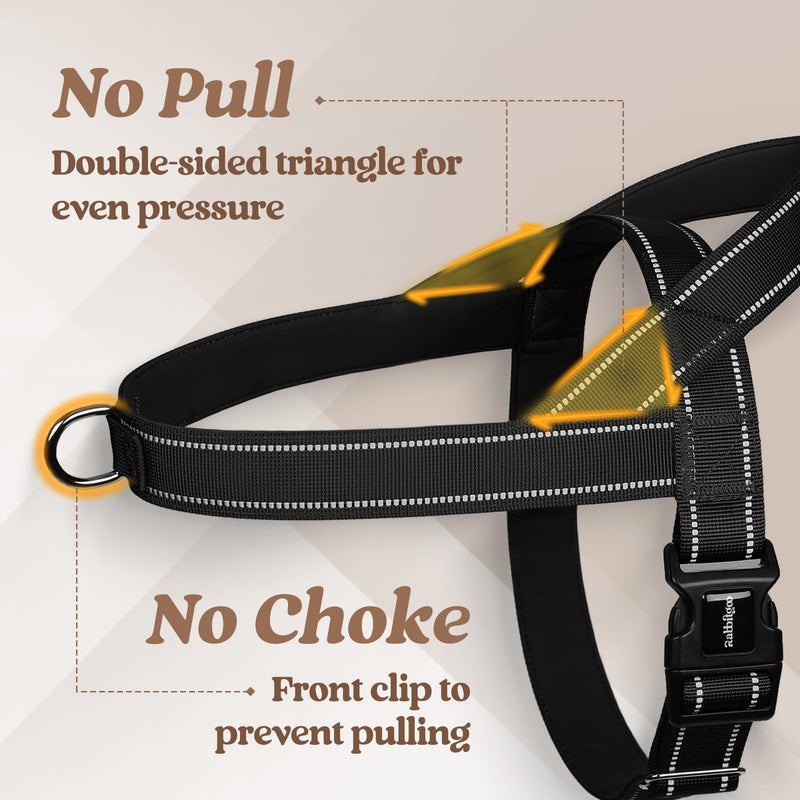 rabbitgoo Dog Harness No Pull，Quick fit for Large Dogs with Soft Padded Handle, Chest Adjustable Reflective Pet Vest, No Choke Escape Proof for Walking Training, Black L