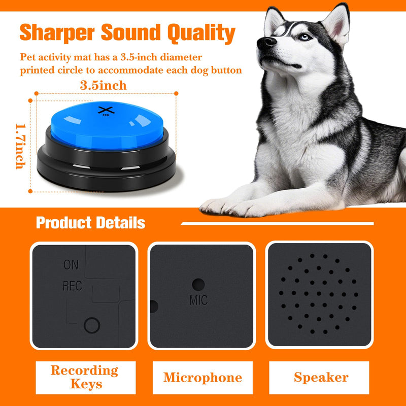 Dog Buttons for Communication, 6 Pcs Dog Talking Button Set, 30s Voice Recording Speaking Button Pet Speech Training Buzzers with 30 Scene Stickers and Waterproof Anti-Slip Mat for Animal Training 2 Mats-6 Pack - PawsPlanet Australia