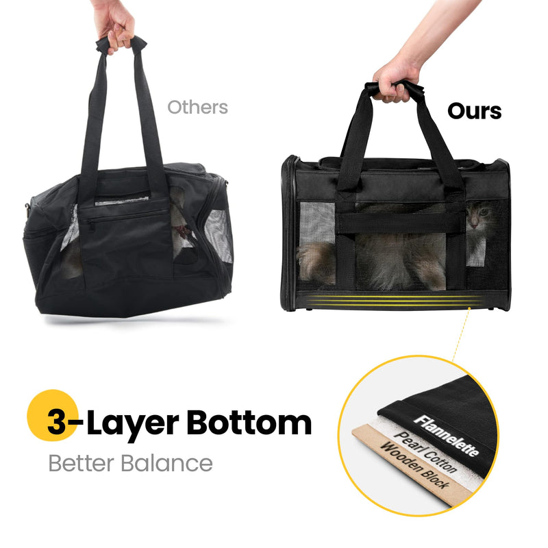 Cat Carrier Airline Approved, Soft-Sided Dog Carrier with Inner Safety Leash, Pet Transport Carrier for Small-Medium Cats Puppies up to 15 Lbs, Collapsible Travel Kitten Carrier Bag -BlackM Medium Black - PawsPlanet Australia