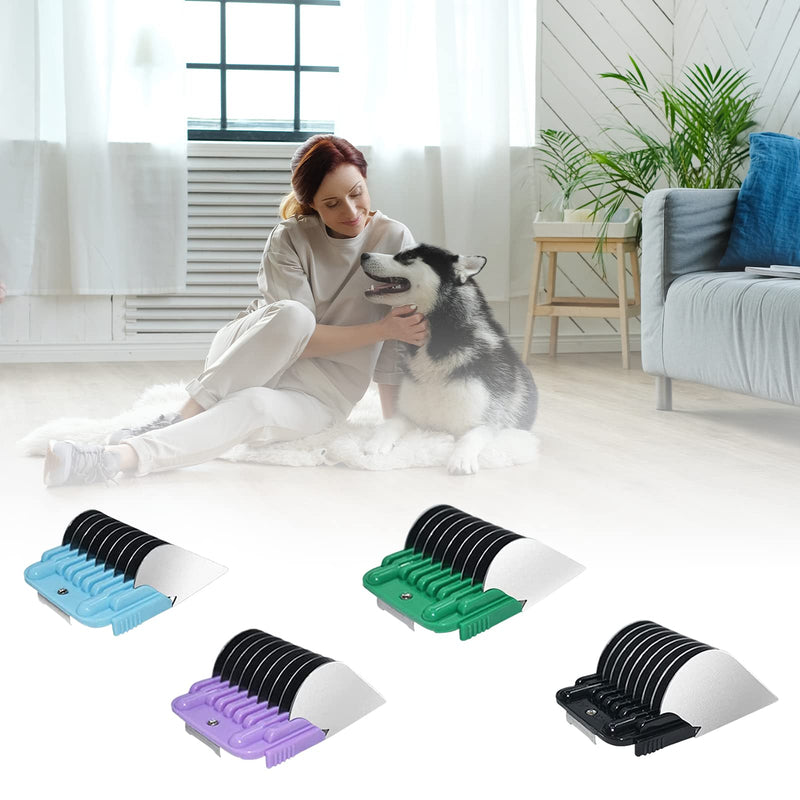 Professional Animal Stainless Steel 4 Color Guide Comb Set Compatible with andis Oster A5 wahl km10 10#/15#/30# Detachable Blade，Cutting Length 19mm-32mm - PawsPlanet Australia