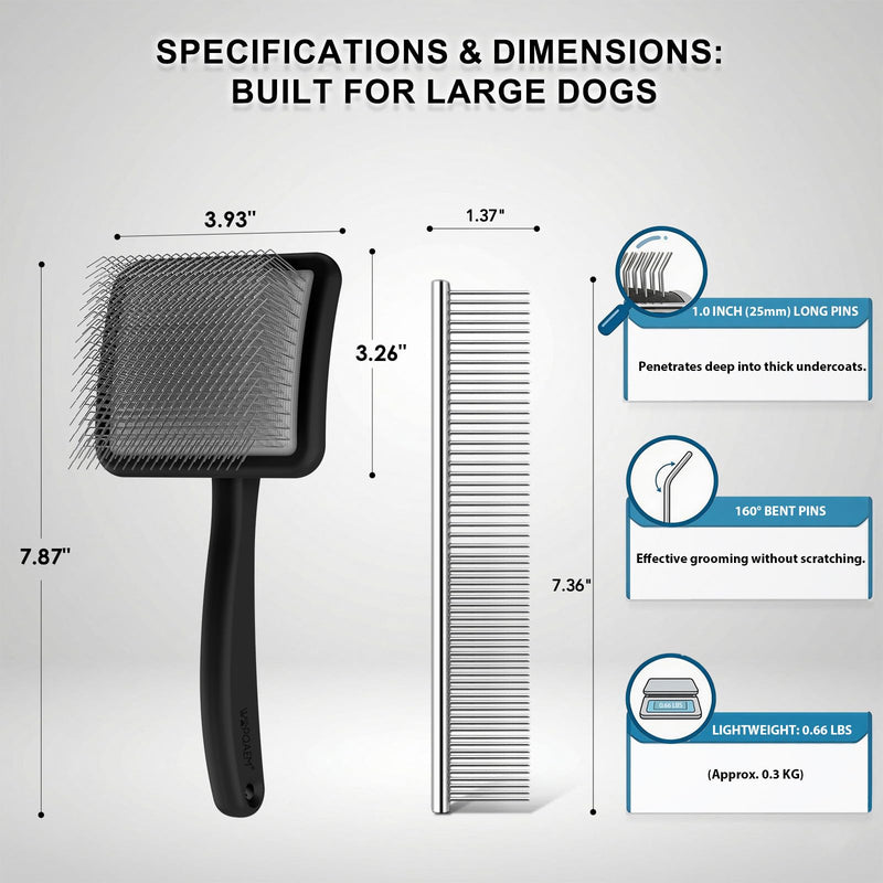 Large Slicker Brush for Dogs, 4-in-1 Beech Wood Long Pin Dog Brush Grooming Kit for Pets, Professional Deshedding Brush Set for Doodles,Goldendoodles & Thick Coats, Black - PawsPlanet Australia