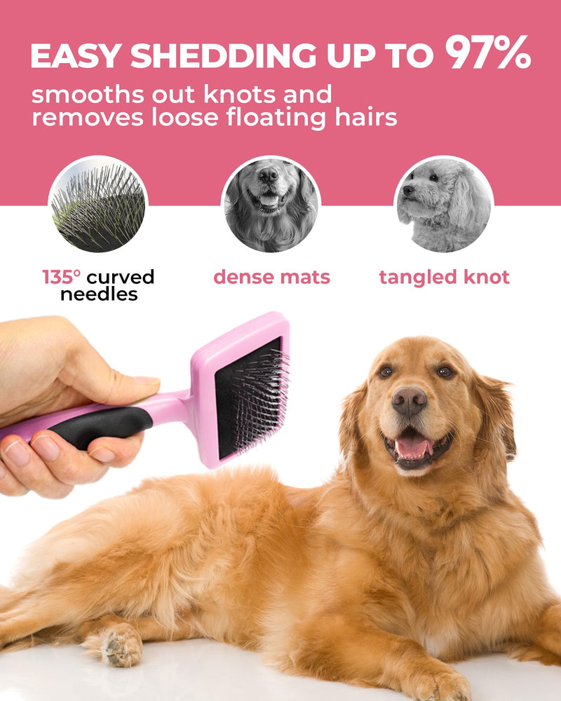 Dog Brush for Shedding Grooming,6 Pack Long-Pin Brush Set for Long Haired Dog Cat Goldendoodles Poodles Doodles Pink B-Pink - PawsPlanet Australia