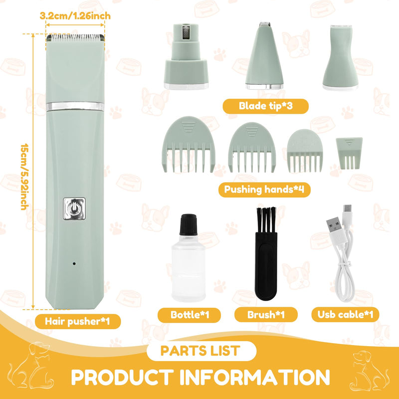 Cat Grooming Clippers Kit Cordless Low Noise Cat Clippers Kit Two Speed Cat Hair Trimmer Dog Hair Clipper Cat Shaver for Matted Fur Small Dog Grooming Kit Dog Paw Trimmer Pet Clipper for Cat (Green) Green