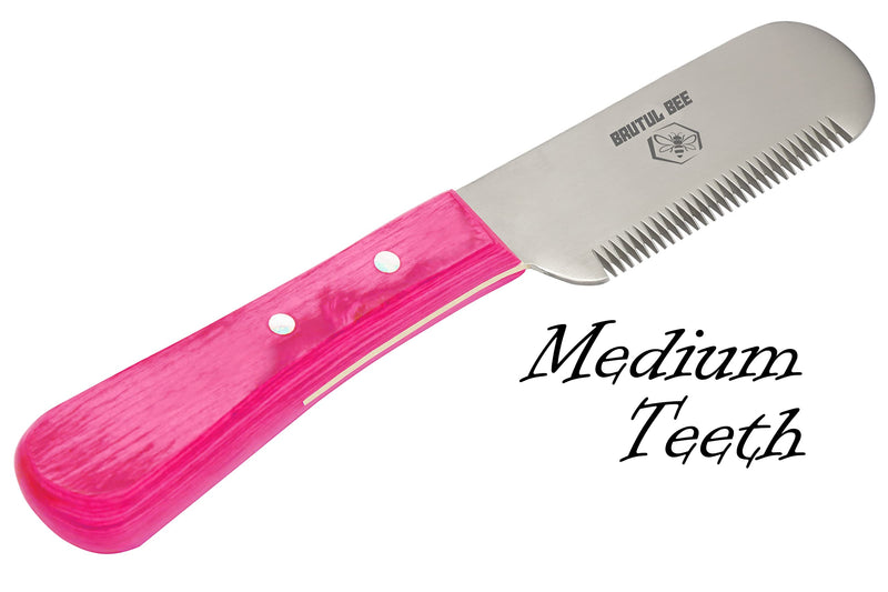 BRUTUL FIGHT Bee Dog Grooming Coat Stripping Knife Stripper Trimmer Tool Wooden Handle Knives Set of 3 With Stainless Steel Blade Non-Slip Tools for Dogs - Right Handed (PINK) PINK - PawsPlanet Australia