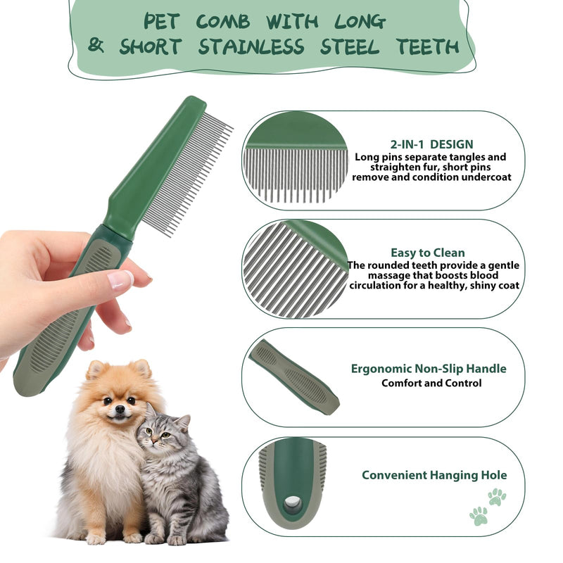 2PCS Pet Grooming and Deshedding Tools, 2-In-1 Double-Sided Cat Brush for Shedding and Bathing, Dogs & Cats Shedding Comb for Long and Short Haired Dogs Cats - PawsPlanet Australia